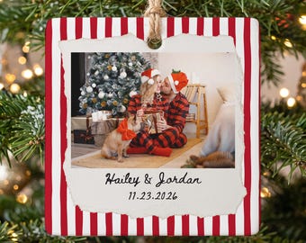 Personalized Couples Photo Ornament, Custom Newlywed Picture Christmas Keepsake, Family Holiday Decor, Engaged Xmas Bauble for Future Mrs