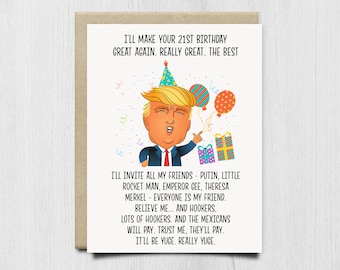 Rude 21st Birthday Card, Funny Trump Birthday Card For Boyfriend, Girlfriend Or Best Friend, 21st Birthday Gift For Her Or Him