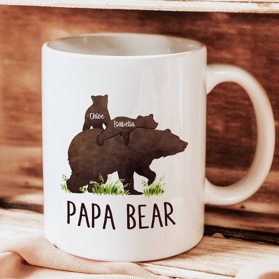 Papa Bear Mug, Personalized Fathers Day Gift for Dad, Custom Dad Birthday Gift from Daughter Son Kids, Daddy Christmas Gift