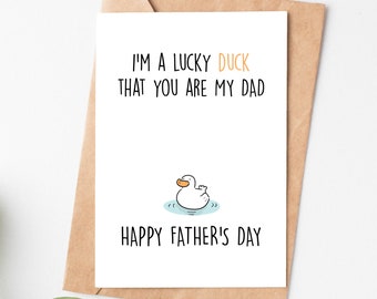 I'M Lucky Duck Pun Card For Dad, Cute Fathers Day Card, Father'S Day Gift From Son, Funny Daddy Card, Father Daughter Card, Funny Papa Gift