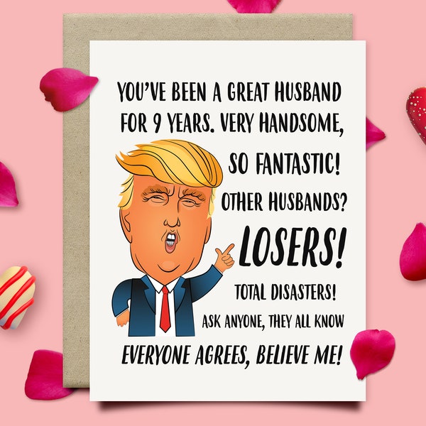 9th Anniversary Card For Husband, Copper Anniversary Gift For Him, Funny Trump Anniversary Card, Ninth Anniversary Gifts For Men