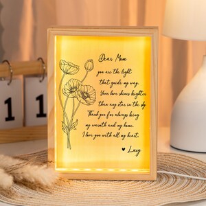 Luz noturna personalizada para mãe, presente personalizado para o dia das mães, luz noturna de LED, presente de aniversário para mãe e filha, moldura iluminada para mãe, presente para mamãe