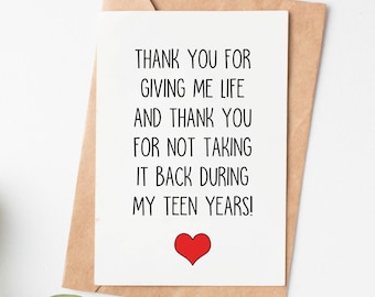 Funny Thank You Card For Mom, Mothers Day Card, Mothers Day Gift From Daughter, Teen Years Sarcastic Mom Birthday Card, Mum Birthday Gift