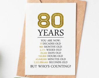 Happy 80th Birthday Card, 80th Birthday Gift For Women Men, 80 Years But Who'S Counting Funny Greeting Card Mom Dad Grandma Grandpa