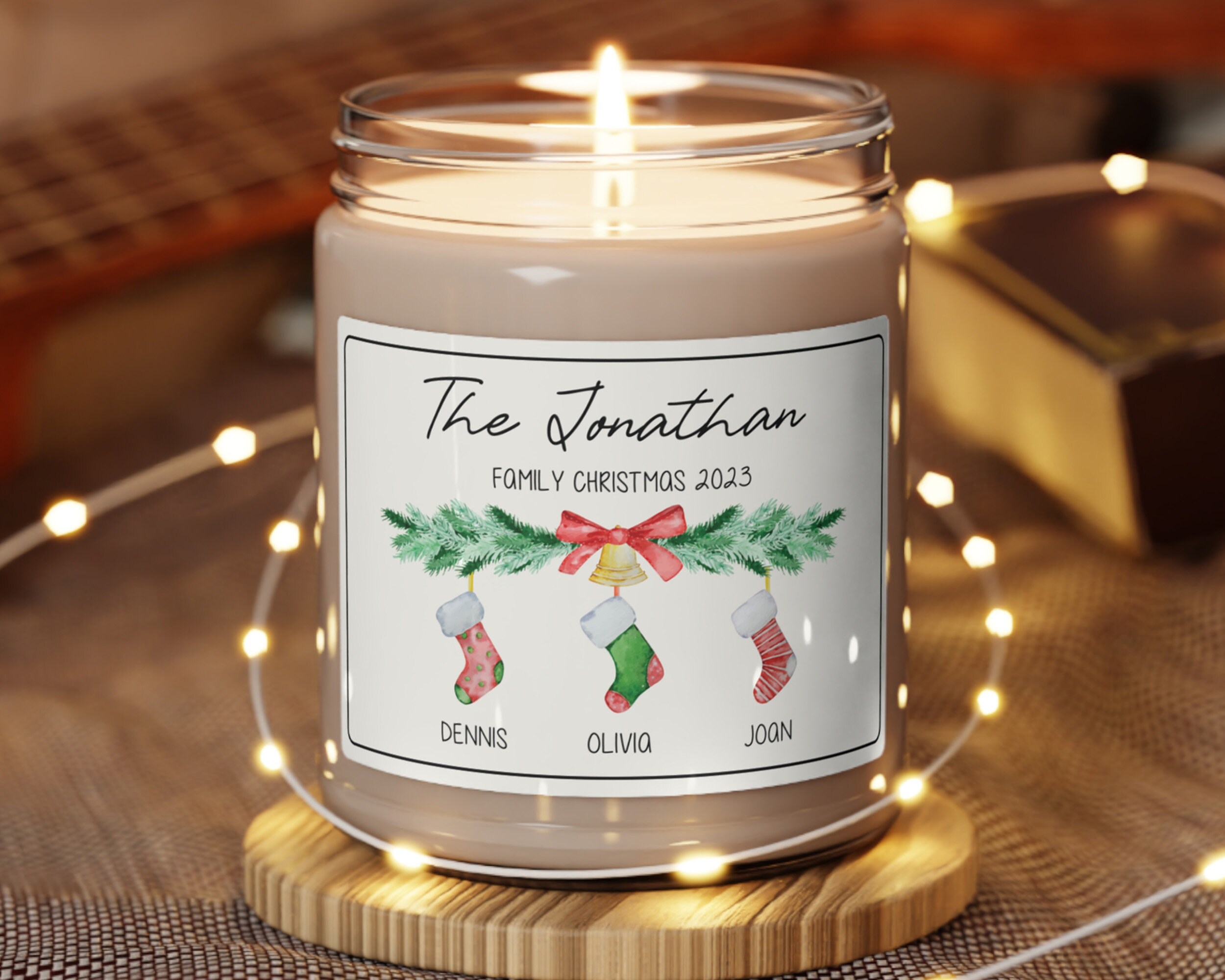 christmas candle, wine list reindeer names soy blend wax candle gift jar tin