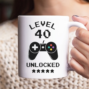 Regalos de cumpleaños 40 para las mujeres, nivel 40 desbloqueado divertido juego taza, 40 regalo de cumpleaños para el hombre, convirtiendo 40 regalo para marido amigos