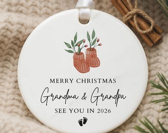 Promoted to Grandparents Christmas Ornament, New Grandma and Grandpa Xmas Bauble, Pregnancy Announcement, Expecting Baby Xmas Tree Decor