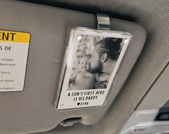 A Son's First Hero Is His Daddy Custom Photo Car Visor Clip, Personalized Fathers Day Gift from Son, Dad Gift from Baby