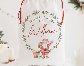 Custom Name Santa Sack, Personalized Christmas Gift Bag, Special Delivery Christmas Sack, Christmas Eve Box, Christmas Stockings