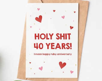 40 Years Anniversary Card, Happy Ruby Anniversary Card, 40th Wedding Anniversary Card For Husband, 40th Anniversary Gift For Men Or Women