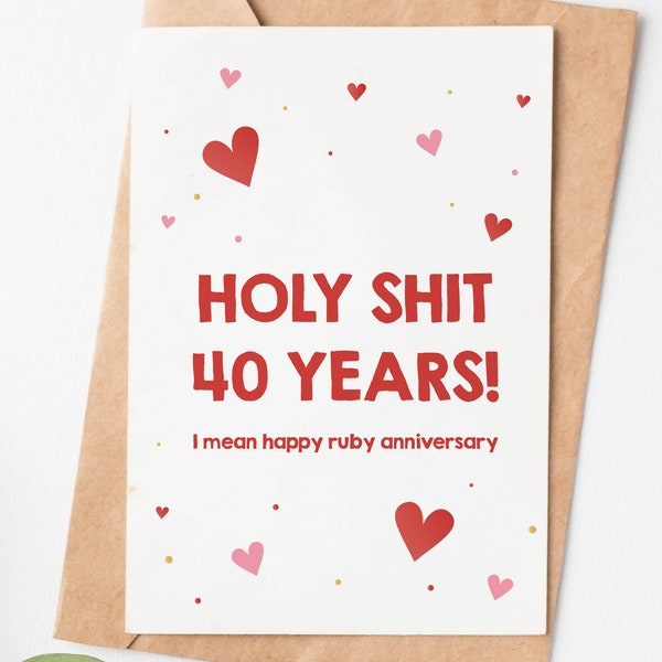 40 Years Anniversary Card, Happy Ruby Anniversary Card, 40th Wedding Anniversary Card For Husband, 40th Anniversary Gift For Men Or Women