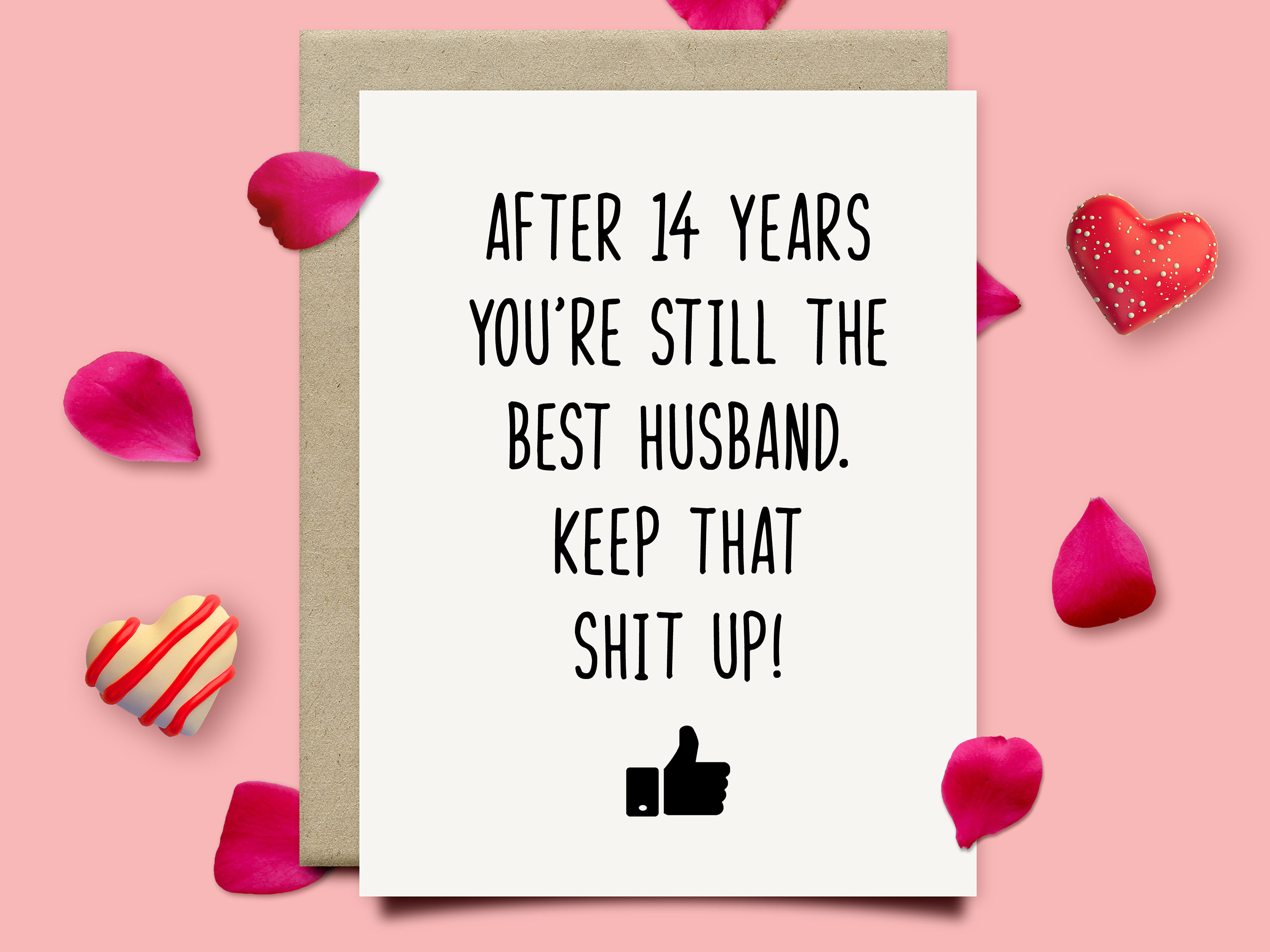 Glückwunschkarte Zum 14. Hochzeitstag Für Ehemann – Lustig, 12,7x17,8 Cm, Mit Umschlag