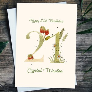 Personalized 21st Birthday Card For Her, Turning 21 Flowers Card For Best Friend Daughter Niece Granddaughter, Floral Custom Name Card