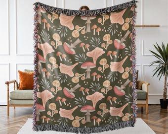 Personalized Halloween Blanket, Mushroom Cottagecore Blanket, Autumn Blanket, Fall Home Decor, Halloween Decorations, Fall Blanket