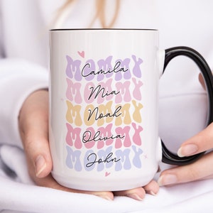 Taza de mamá, taza personalizada con nombre de niños, regalo del día de las madres de la hija, regalo de cumpleaños de mamá, regalo de Navidad de mamá, taza de mamá de color personalizado