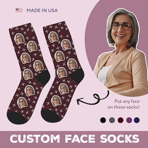 Personalized Socks, Custom Face Socks, Funny Christmas Gift for Mom Dad Grandma Grandpa, Travel Gift, Retirement Gift, Stocking Stuffer