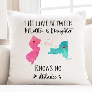 Mother Daughter Long Distance Pillow Cover Personalized, Mothers Day Gift from Daughter, Christmas Gift for Mom, Custom States Pillow Case