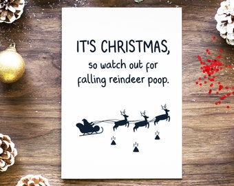Reindeer Poop Funny Christmas Card Pack Of 10, Merry Christmas Cards, Xmas Holiday Cards, Christmas Card For Coworker Or Friend