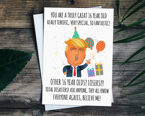16th Birthday Card For Daughter And Son, President Trump Birthday Card, Funny 16th Birthday Gift Girl And Boy, 16th Sister Birthday Card