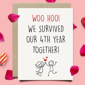 Funny 4th Anniversary Card For Husband Wife, Fourth Anniversary Gift For Her, Linen Anniversary Gift For Him, 4 Year Gift For Boyfriend