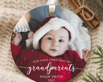 First Christmas As Grandparents Ornament, Custom Baby Photo Ornament, Baby Announcement Xmas Bauble, New Grandma and Grandpa Keepsake