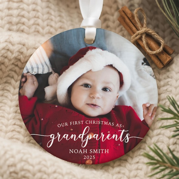First Christmas As Grandparents Ornament, Custom Baby Photo Ornament, Baby Announcement Xmas Bauble, New Grandma and Grandpa Keepsake