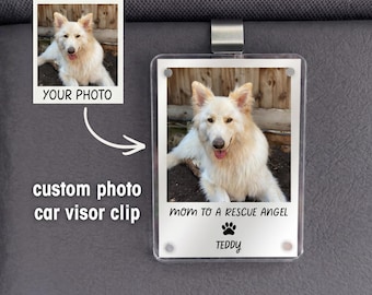 Custom Pet Photo Car Visor Clip, Personalized Rescue Mom Gift, Mothers Day Gift from Rescue Dog, Adopted Dog Appreciation Gift