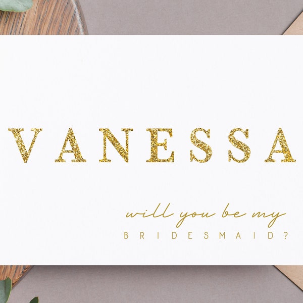 Personalized Bridesmaid Card, Minimal Gold Proposal Card, Custom Wedding Party Card From Bride, Bridesmaid Proposal Card, Bridal Shower Card