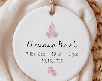 Baby First Christmas Ornament, Custom Birth Stats Xmas Bauble, Personalized Newborn Girl Gift, Baby Reveal Gift, Birth Announcement Keepsake