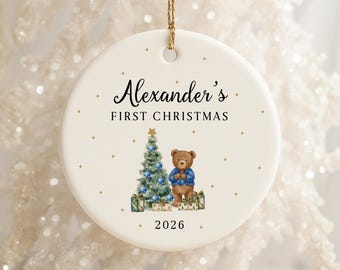 Personalized Baby’s First Christmas Ornament, Newborn Baby Holiday Keepsake, Cute Baby Boy Ornament, Baby Girl 1st Christmas Bauble