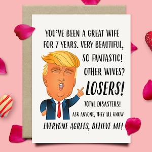 7th Anniversary Card For Wife, 7 Year Anniversary Funny Trump Card, Seventh Anniversary Gift For Her, Wool Anniversary Gift For Women