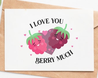 Funny Valentines Day Card For Him, I Love You Berry Much, Pun Anniversary Card, Valentines Gift For Husband Boyfriend Men Women