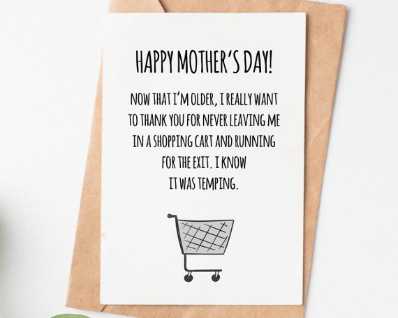 Funny Shopping Cart Mothers Day Card for Mom, Sarcastic Mothers