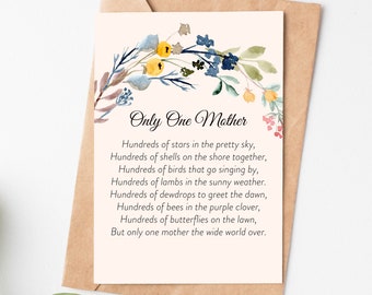 Happy Mother'S Day Card For Mom, Only One Mother Poem Floral Greeting Cards, Mom Birthday Card, First Mothers Day Card, Mothers Day Gift