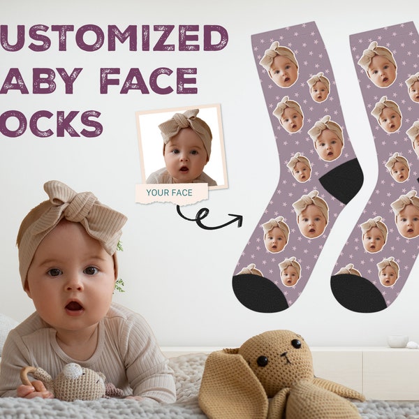 Aangepaste babygezichtssokken, gepersonaliseerd kerstcadeau voor man vrouw moeder vader oma opa, grappige foto sokken, kous Stuffer
