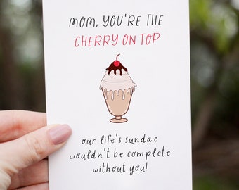 Cherry On Top Mom Card, Funny Mothers Day Card For Mom, Mom Birthday Card From Daughter Or Son, Mama Card, Mum Christmas Card