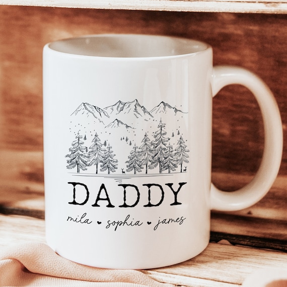 Daddy Mug, Personalized Fathers Day Gift for Dad, Custom Kids Name Mug, Dad Christmas Gift from Daughter Son Kids, Dad Birthday Gift