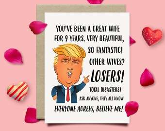 9th Anniversary Card For Wife, 9 Year Anniversary Funny Trump Card, Ninth Anniversary Gift For Her, Copper Anniversary Gift For Women