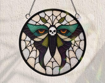 Enfeite de janela em forma de mariposa caveira para o Halloween, decoração gótica de teia de aranha, presente de Halloween com temática de bruxa, decoração assustadora.