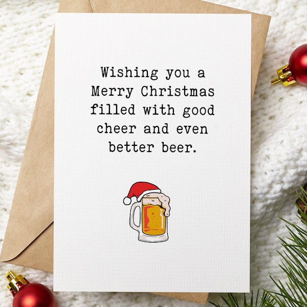 Funny Beer Christmas Card Pack, Hilarious Holiday Cards, Xmas Greeting Cards For Dad Uncle Brother Coworker Or Friend