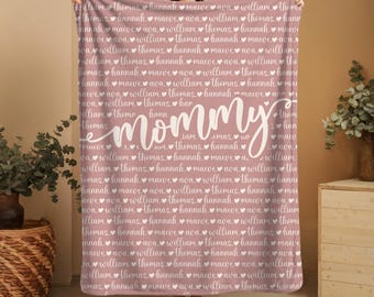 Custom Mommy Blanket, Personalized Kids Name Blanket, Unique Mothers Day Gift for Mom, Mom Birthday Gift, Mum Christmas Gift