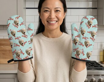 Personalized Dog Oven Mitts, Custom Dog Face Pot Holder, Funny Mothers Day Gift from Dog, Dog Mom Birthday Gift, Pet Lover Christmas Gift