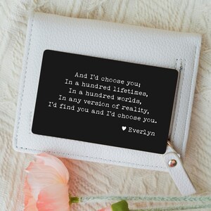 Regalo personalizado para el día de San Valentín para él, regalo de cumpleaños para el novio, regalo de aniversario de acero para el esposo, tarjeta romántica para insertar en la billetera