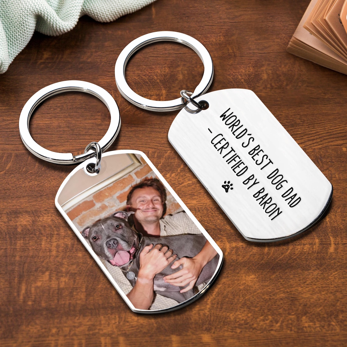 Personalized Dog Dad keychain.