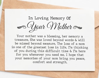 Loss Of Mother Sympathy Card, In Loving Memory Of Your Mother Condolence Card, Bereavement Card, Grief Gift, Mom Memorial Card