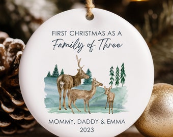 First Christmas As A Family Of Three Ornament, Baby’s First Christmas Ornament Personalized, Custom Family Keepsake, New Baby Gift