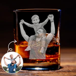 Custom Drawing Whiskey Glass, Personalized Fathers Day Gift for Him, Customized Photo on Rock Glass, Dad Birthday Gift, Papa Christmas Gift