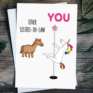 Funny Unicorn Sister In Law Birthday Card, Sister In Law Wedding Card, Greeting Card, Christmas Card For Sister In Law