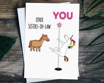 Funny Unicorn Sister In Law Birthday Card, Sister In Law Wedding Card, Greeting Card, Christmas Card For Sister In Law