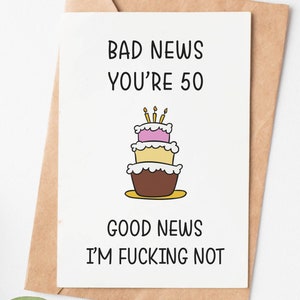 Funny 50th Birthday Card For Women Or Men, Turning 50 Card, Rude 50th Birthday Gift For Husband, Brother Or Sister Birthday Card